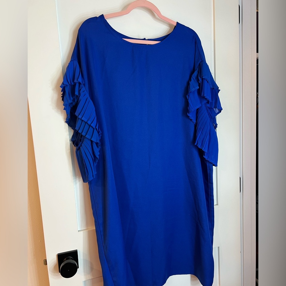 Blue Dress with Ruffled Sleeves